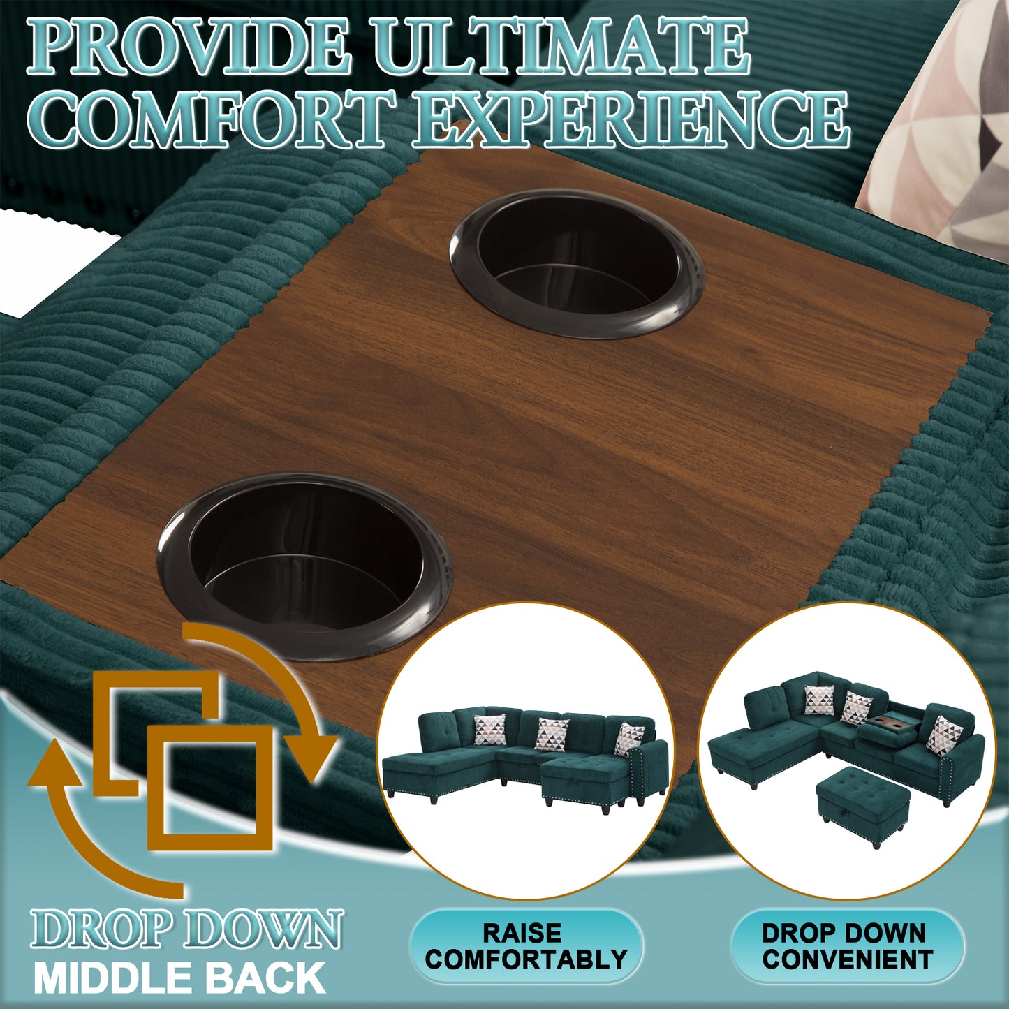 Dranite Oversized Modular Sectional Sofa, 94 inch L-Shaped Corduroy Couch with Movable Ottoman and 6 Seat