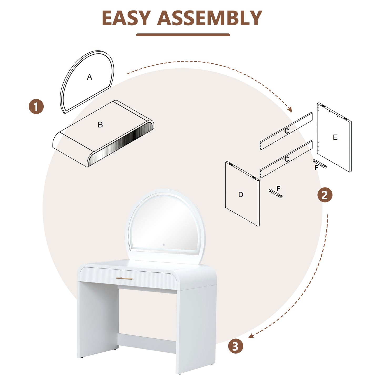 Dranite 39" Makeup Vanity Table with Mirror Touch Screen Lighted Mirror
