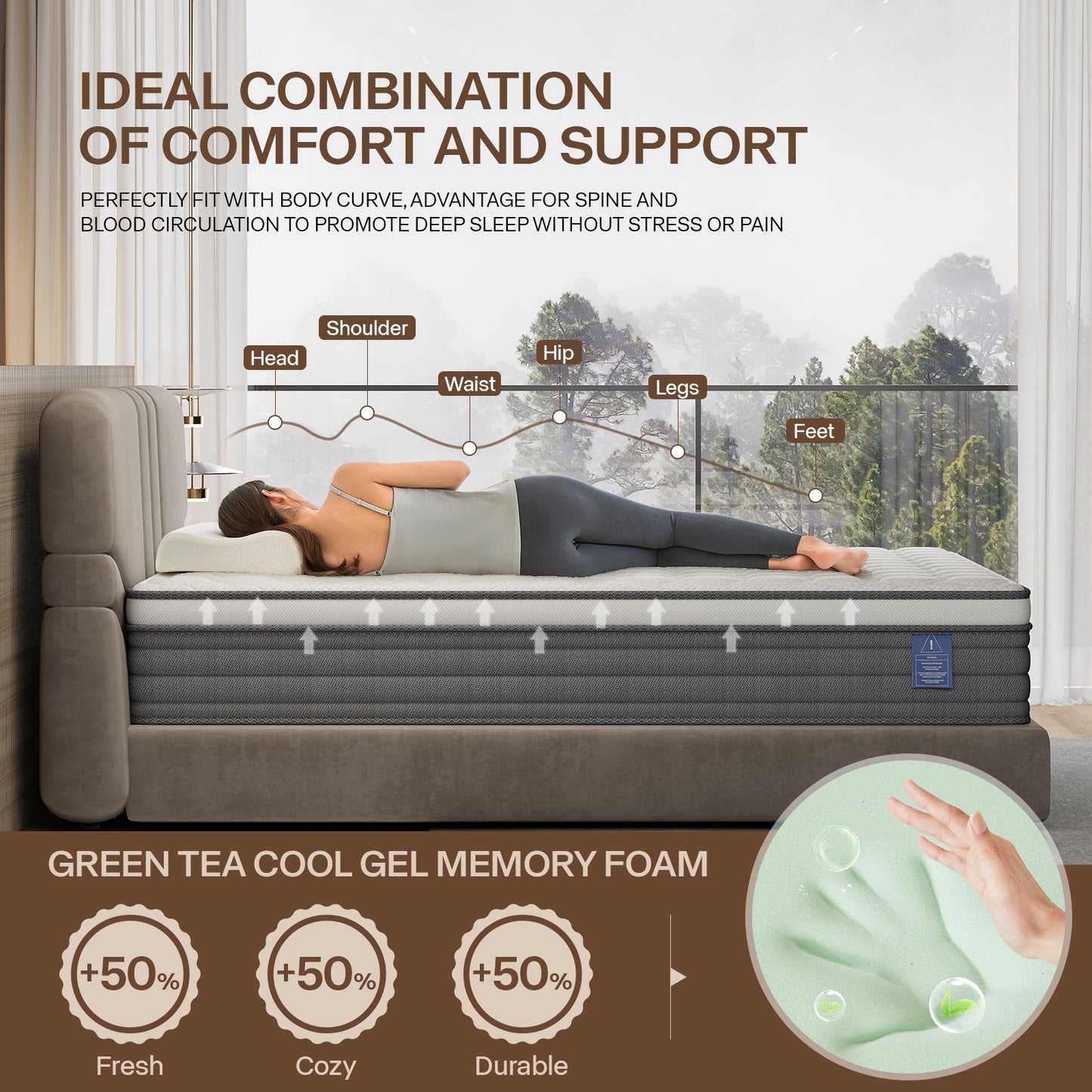 Dranite 12" King, Gel Infused Memory Foam and Pocket Spring Hybrid Mattress in a Box, Adult