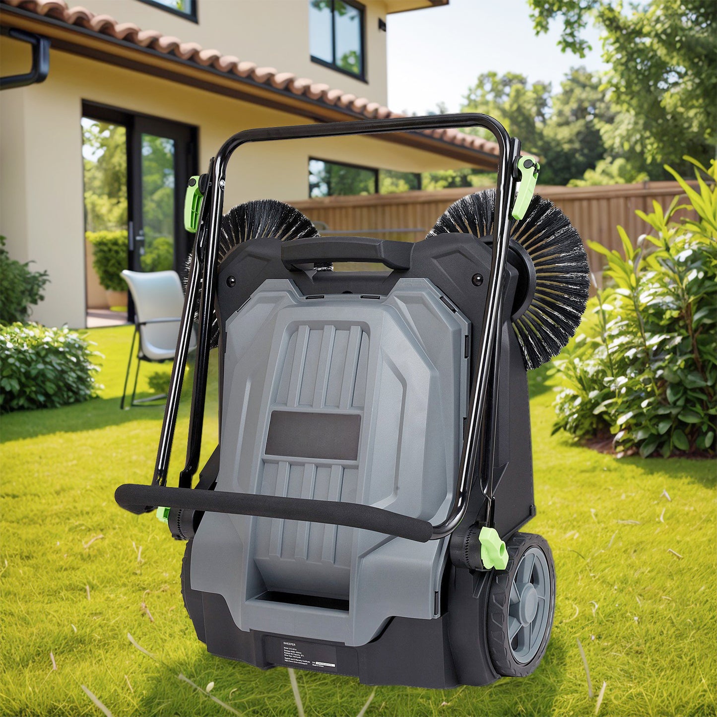 Dranite Walk Behind Outdoor Push Sweeper S 4 Twin for Workshops, Warehouses or Garages - 5X Faster Than a Push Broom, 5.25 Gallon Capacity, 26.8 Sweeping Width