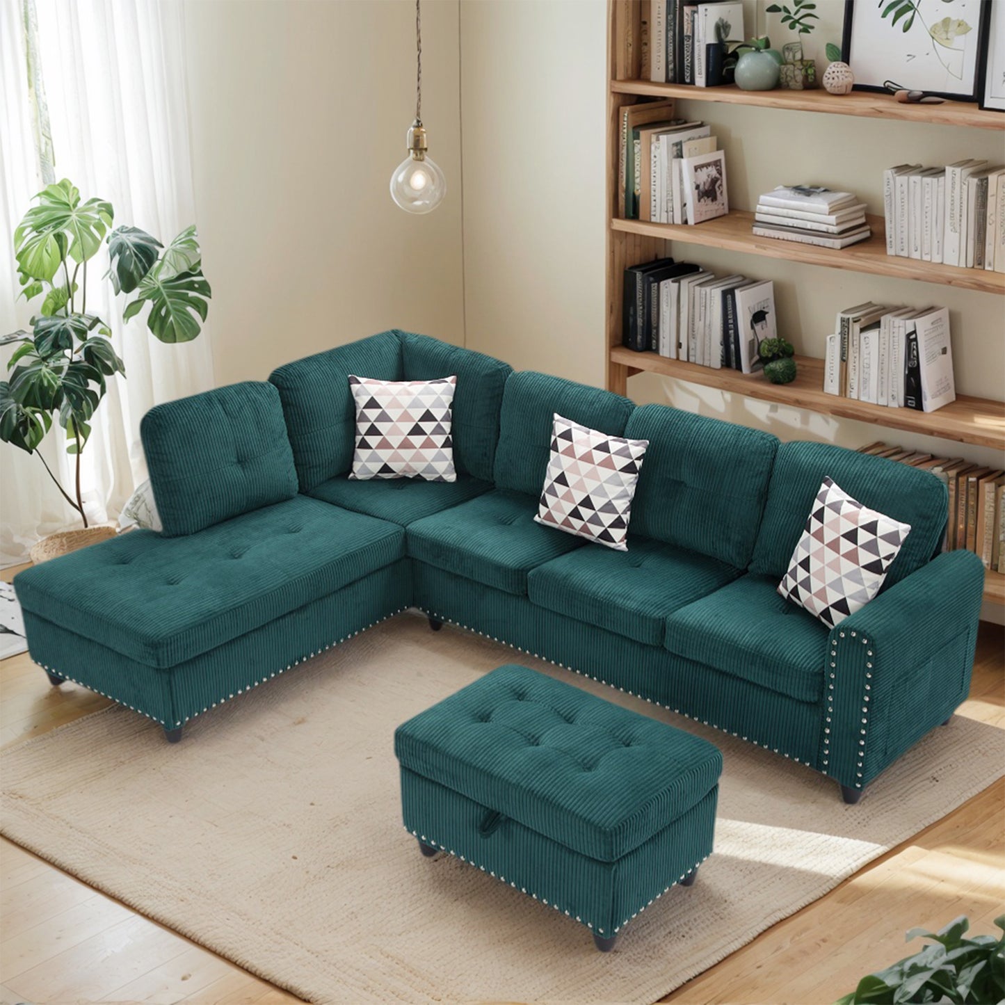 Dranite Oversized Modular Sectional Sofa, 94 inch L-Shaped Corduroy Couch with Movable Ottoman and 6 Seat
