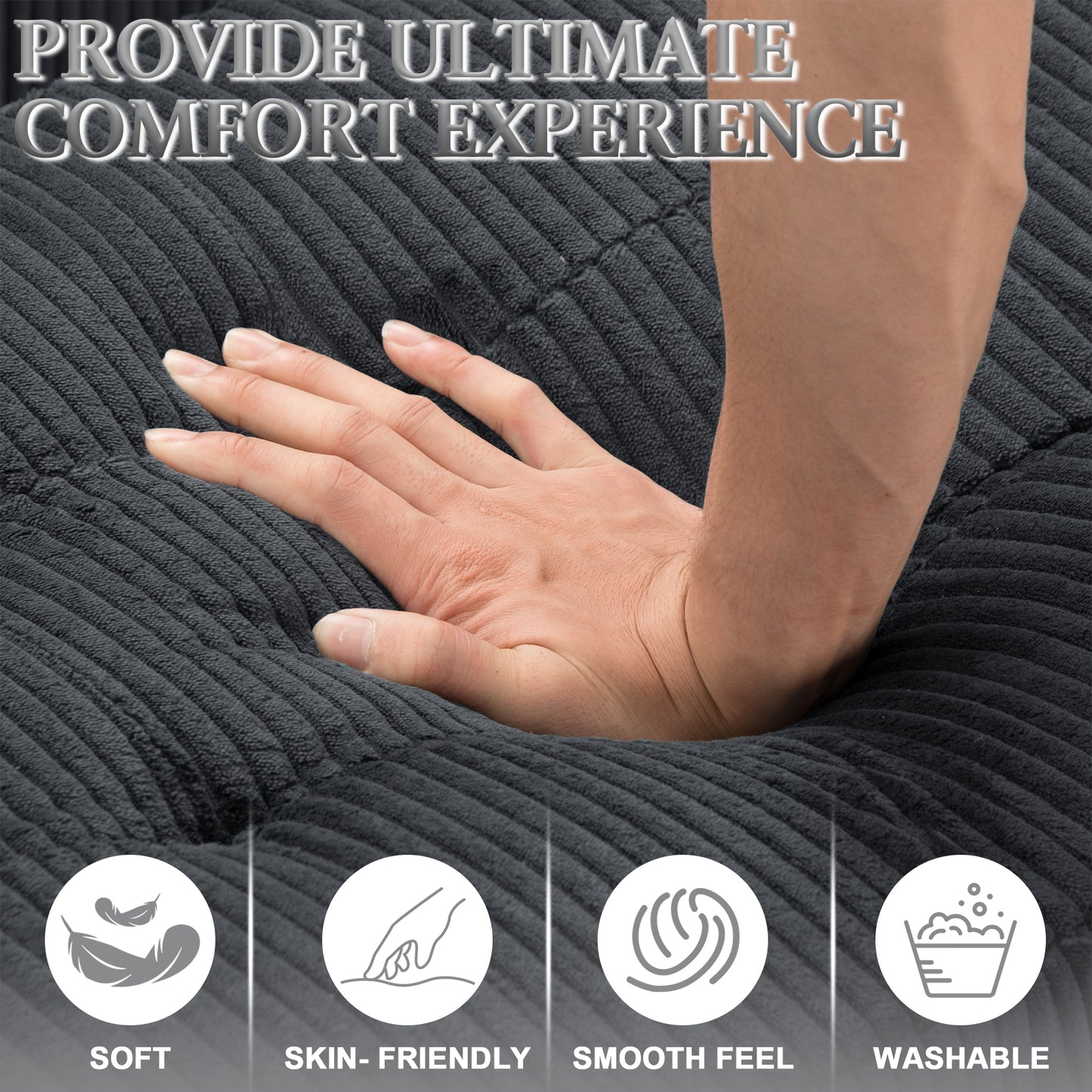 Dranite Oversized Modular Sectional Sofa, 94 inch L-Shaped Corduroy Couch with Movable Ottoman and 6 Seats