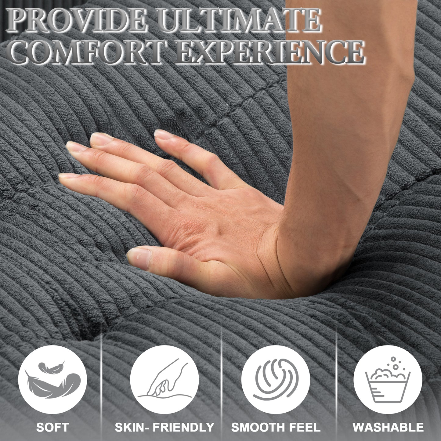 Dranite Oversized Modular Sectional Sofa, 94 inch L-Shaped Corduroy Couch with Movable Ottoman and 6 Seats